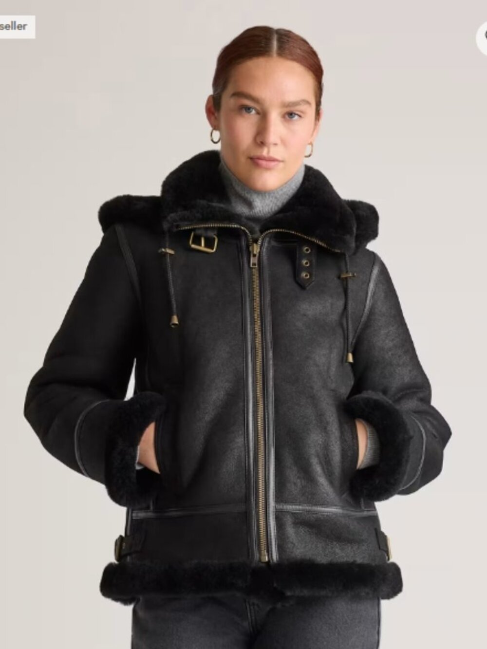 *WOW!* NWT $650 Genuine Leather SHEARLING Jacket Black!  Small 4 6